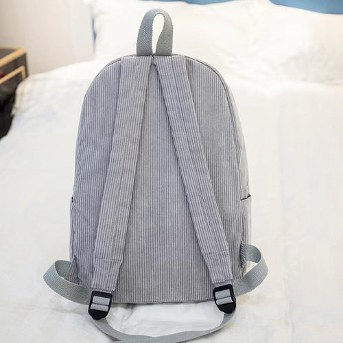 Women's Gray Corduroy Backpack Casual Large Capacity School Travel Daypack