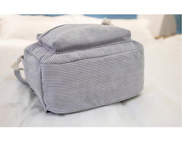 Women's Gray Corduroy Backpack Casual Large Capacity School Travel Daypack