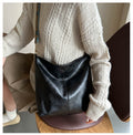 Women's Black Soft Leather Hobo Tote Bag Large Capacity Shoulder Crossbody Purse