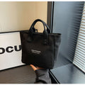 Black Canvas Mini Tote Bag Casual Letter Print Handbag Portable Daily Top‑Handle Purse