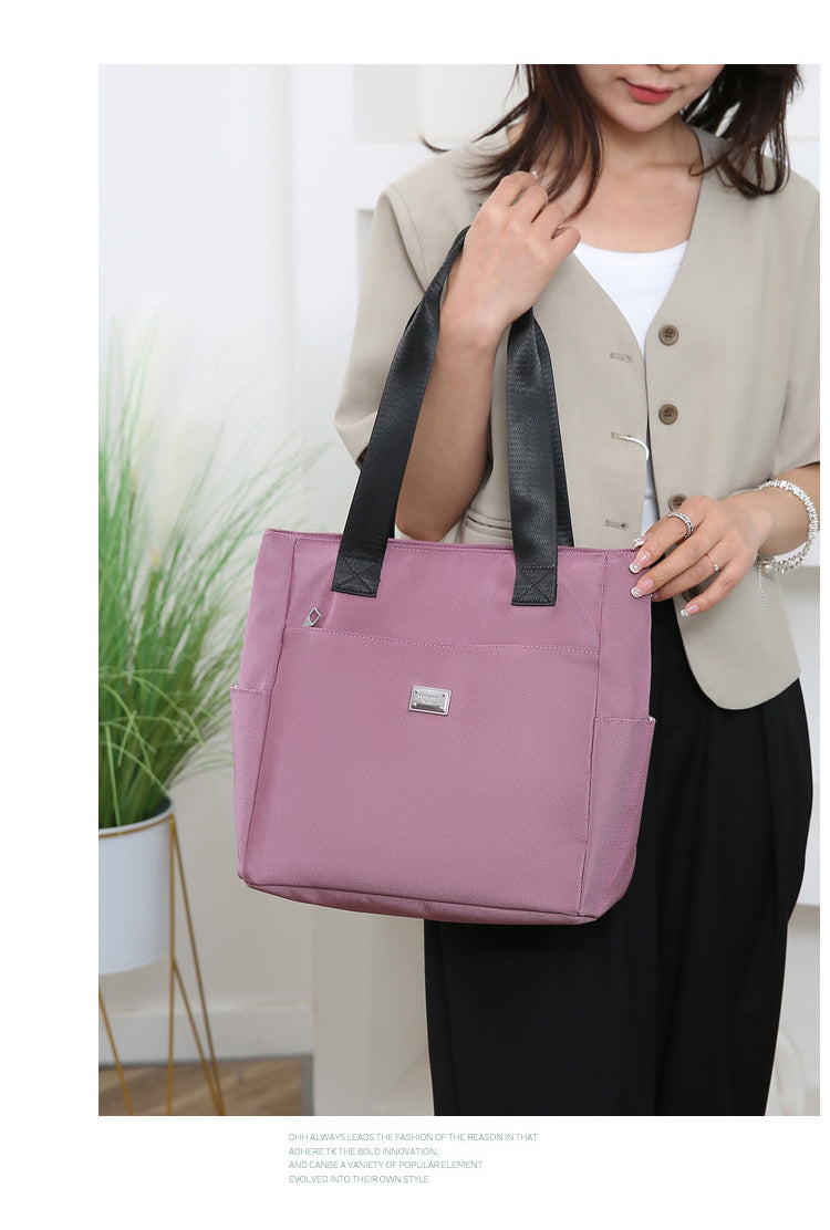 Mauve Nylon Large Capacity Tote Bag Casual Multi‑Pocket Work Shoulder Handbag