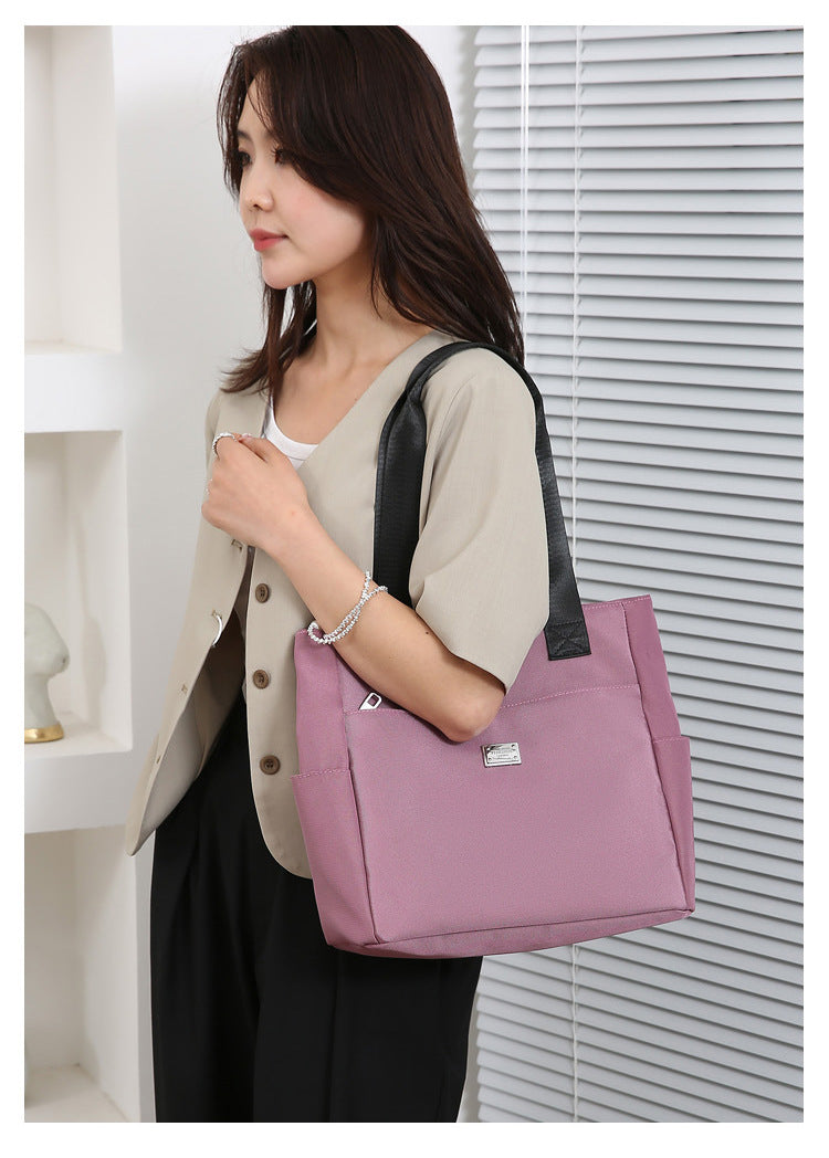 Mauve Nylon Large Capacity Tote Bag Casual Multi‑Pocket Work Shoulder Handbag