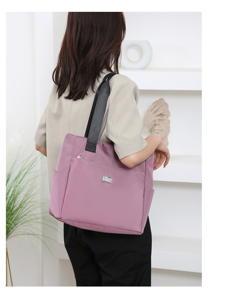 Mauve Nylon Large Capacity Tote Bag Casual Multi‑Pocket Work Shoulder Handbag